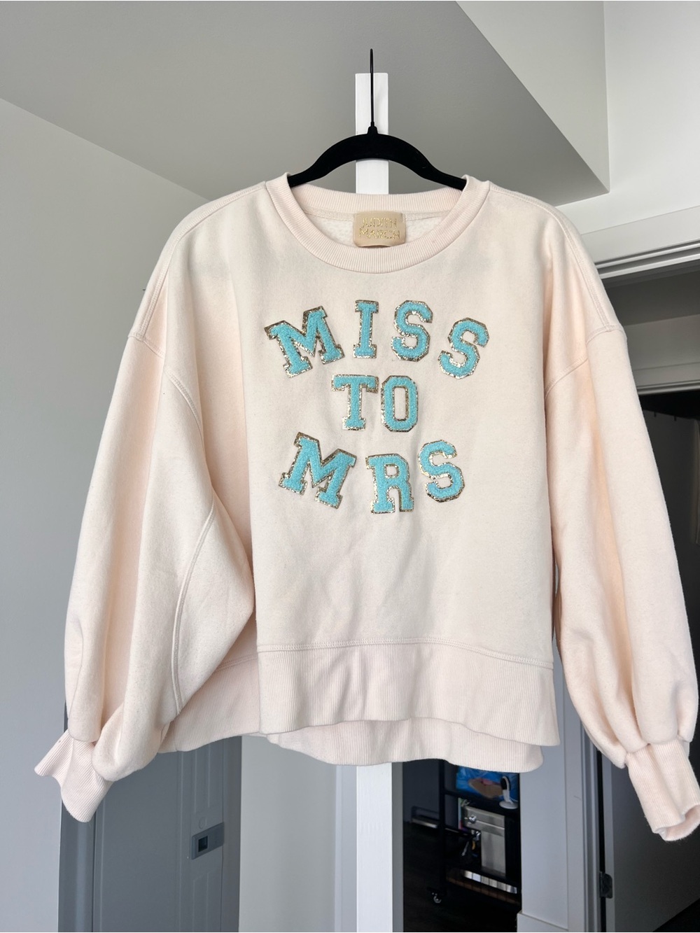 Judith March "Miss to Mrs." Pullover Sweatshirt Blue Embroidery Sz S